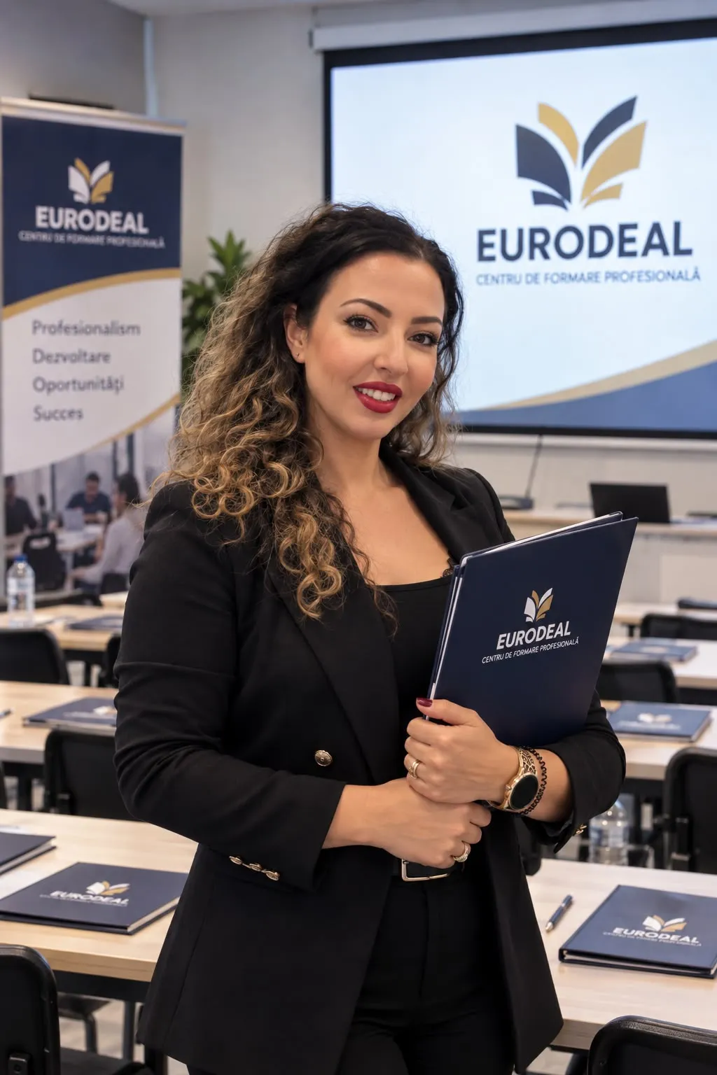 Gabriela Panait, manager de marketing Eurodeal, în sala de curs